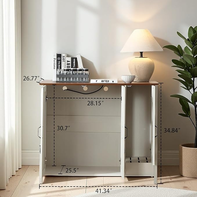 Large Litter Box Enclosure with Cat-Exclusive Dog-Proof Entrance, Litter Cabinet with Power Outlet and Litter Collector, for Placing Cat Robot 3/4 (Antique White)