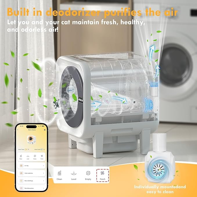 Automatic Cat Litter Box, Self Cleaning Litter Box with App Control, 75l Large Cat Litter Boxs for Multi-Cat Homes, Infrared & Weight Sensors, Odor Eliminator, Easy Cleaning, 20 Trash Bags, Black