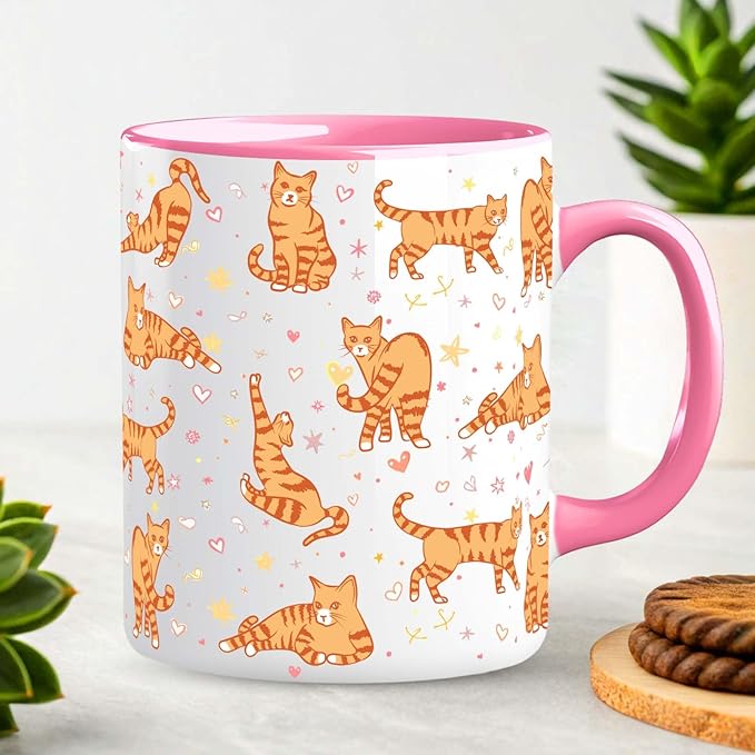 Orange Cat Mug 11 Oz Cute Ceramic Coffee Tea Cup for Women, Funny Cats Lover Gift for Christmas, Birthday, Housewarming - Gifts for Her, Mom, Cat Ladies, Kids and Friends