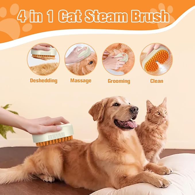 Steam Dog Brush for Shedding Cat Brushes for Indoor Cats Shedding,3 in 1 Silicone Pet Steam Brush for Dog Deshedding Massage Grooming,Rechargeable Cat Hair Brush,Furminator for Cats Dogs Yellow