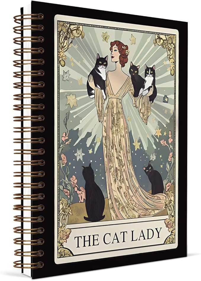 KDHTY Vintage Cat Tarot NotebookJournal,Gothic Black Cat Journal Notebook,Gothic Office Supplies Gifts for Women,Witchy Cats Gifts for Cat Lovers,5.5 x 8.3