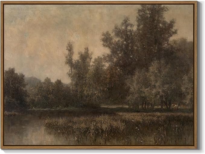 Vintage Landscape Art Prints Forest Lake Scenery Wall Art Moody Swamp Pictures Wall Decor Nature Wilderness Illustrations Fine Art Decor Framed for Living Room Bedroom Farmhouse Office - 12x16 Inch