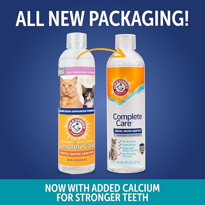 Arm & Hammer Complete Care Dental Water Additive for Cats, Cat Breath Freshener, Cat Mouth Wash or Dental Rinse, Simply Add to Pet Drinking Water for Fresher Breath, Value Size 8 FL OZ - 6 Pack