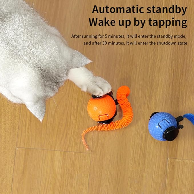 Interactive Cat Toy Ball with Tail, Automatic Moving Cat Balls for Indoor Cats - 360° Rolling, Dual Speed Adjustment, USB Rechargeable