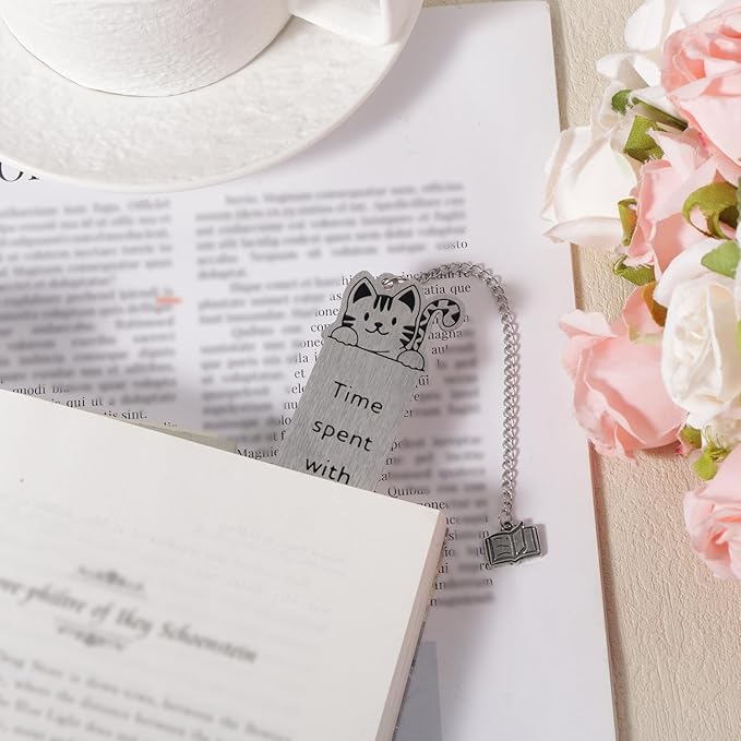 Cat Bookmark for Women, Cute Metal Bookmark with Book Charm Pendant for Book & Cat Lovers Women Men Readers Teens Kids Girls Boys