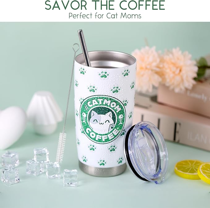 Cat Mom Gifts, Cat Lover Gifts for Women, 20 OZ Tumbler & Canvas Tote Bag - Funny Crazy Lady Birthday, Mothers Day, Cat Themed Gifts for Wife, Women Friend, Sister, Grandma