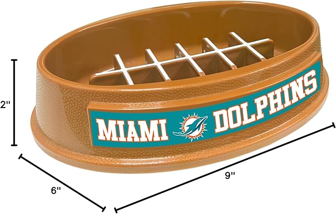 NFL Super-Bowl - Miami Dolphins Slow Feeder Dog Bowl. Football Design Slow Feeding Cat Bowl for Healthy Digestion. Non-Slip Pet Bowl for Large & Small Dogs & Cats