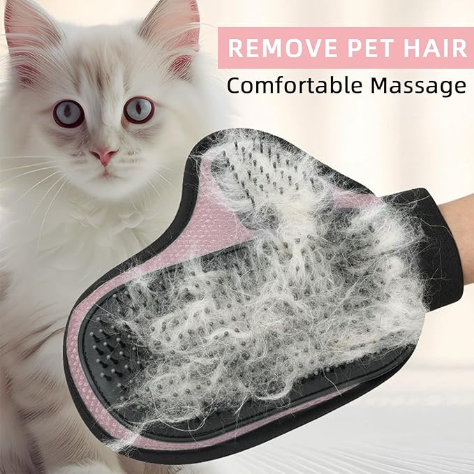 Pink Double-Sided Cat Shedding Glove Breathable Pet Grooming Massage Glove Slicker Brush Glove for Cats and Dogs Hair Removal Mitt