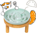 Slow Feeder Bowl, 6.3″ Elevated Cat Bowl with Stand, Melamine Wide Shallow Food Bowl, Whisker-Friendly Raised Plate, Wet Food Feeder for Slow Eating (Green)
