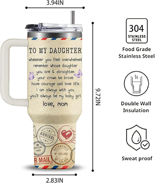 40oz Daughter Tumbler from Mom, Letter to My Daughter Coffee Mug - Envelope Style Inspirational Gift for Adult Daughters, Birthday Christmas Gift from Mother, Best Daughters Ever Travel Cup