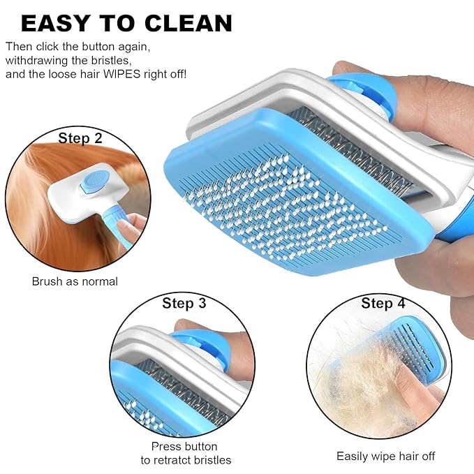 Self Cleaning Slicker Brush, Dog Cat Pet Grooming Shedding, Deshedding Brush and Dematting Tool, Easy to Remove Loose Undercoat, Knots, Mats, Tangles,and Flying Hair (Sky Blue)