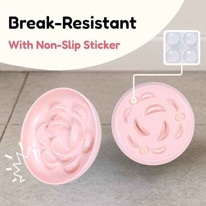 2 Pcs Cat Slow Feeder Bowl for Dry & Wet Food - Unbreakable Melamine Cat Food Plates for Slow Eating - Cute Kitten Bowl - Whisker Friendly & Dishwasher Safe & Non Slip Design (Blue + Pink)