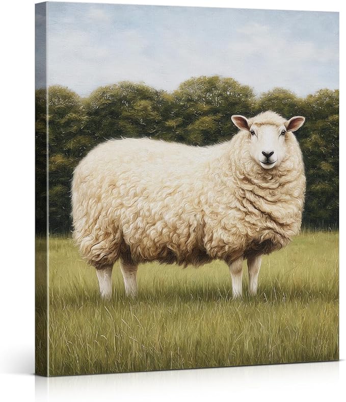 Vintage Sheep Wall Art Decor Country Landscape Sheep Print Picture Cottagecore Wall Decor for Home Farmhouse Living Room 8x10 Inch Canvas Framed
