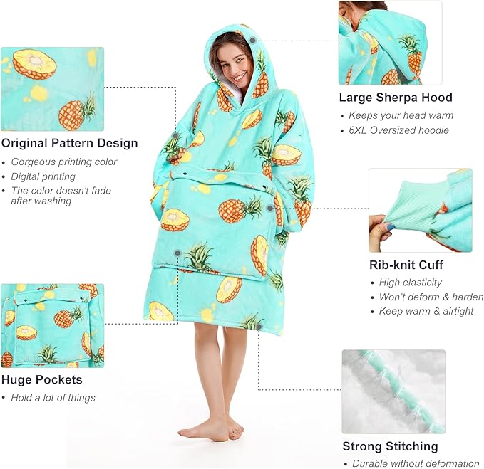 Narecte Cozy Oversized Blanket Hoodie Wearable Blanket Adults Soft Hooded Blanket Hoodie Birthday Gifts for Women Christmas