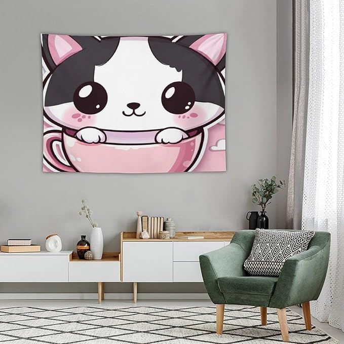 Tapestry Kawaii Cat Wall Art Tapestry for Bedroom Aesthetic Cute Kitten Cat Meow Wall Tapestries Wall Art Home Decoration Landscape 30"x40" Wall Hanging for Home Decor Bedroom Living Room Dorm Decor