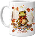 Hyturtle Personalized Fall Frog Maple Leaves Coffee Mug - Birthday Gifts For Frog Lovers - Fall Autumn Decor Gifts For Farmhouse Thanksgiving - Custom Name 11oz White Ceramic Coffee Tea Mug
