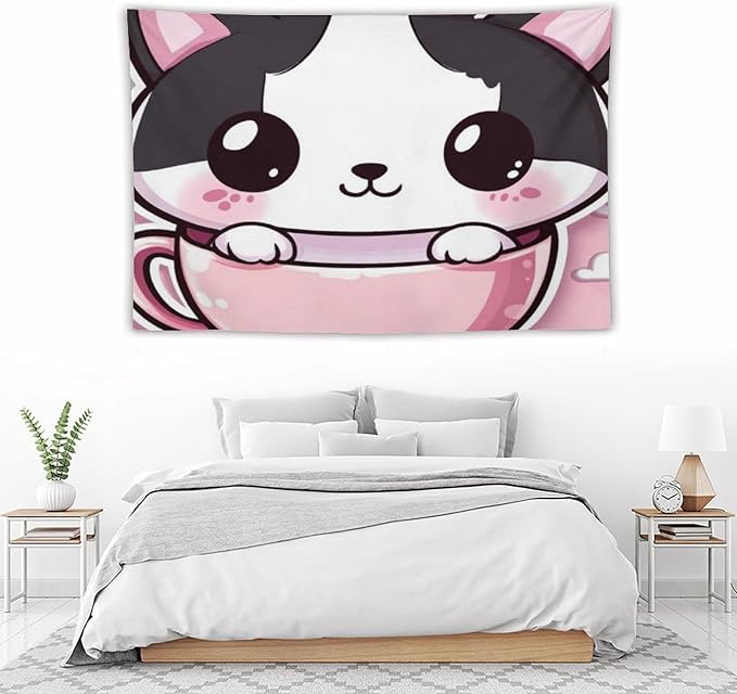 MaSiledy Tapestry Kawaii Cat Bedroom Tapestries Cat Mom Gifts Tapestries Wall Art for Living Room Dorm Landscape 60"x90" Wall Hanging for Home Decor Bedroom Living Room Dorm Decor