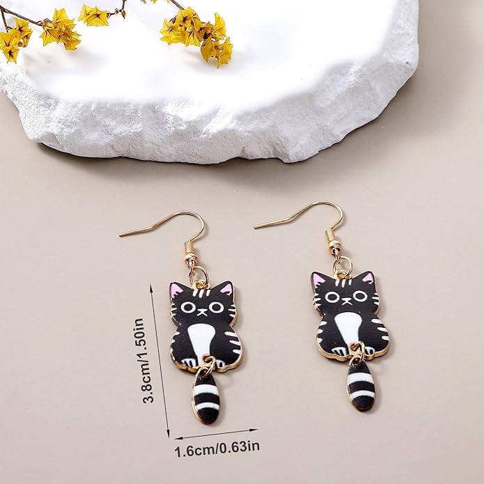 Nogeqi 6 Pairs Funny Cat Earrings for Women, Kawaii Cartoon Alloy Cute Drop Dangle Kitty Cat Earrings, Aesthetic Birthday Party Kitten Jewelry Gifts for Cats Lovers