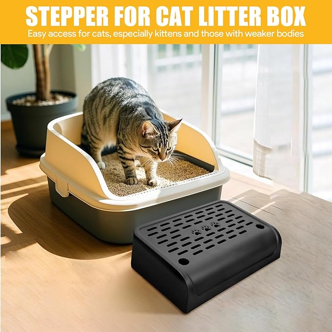 Litter Box Step, Cat Ramp for Litter Automatic Cat Litter Box Self Cleaning with Filter Function, Anti-Litter Tracking Pets Pedal Step Stool Litter Catcher Tray 11.8x8.7x3.9In(Black)