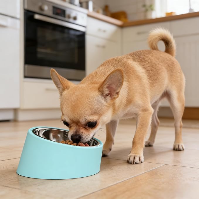 15° Slow Water Bowl for Medium Dogs (Medium, Blue), Anti-Gulping Pet Water Dish for 10-15kg Dogs, Non-Spill Raised Dog Bow