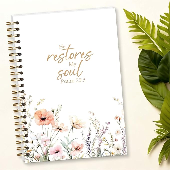 Bible Journal, Floral Spiral Notebook, Notebook for Bible Notes, Christian Gifts for Catholic Women Girls, 5.5x8.3 Inch - A08