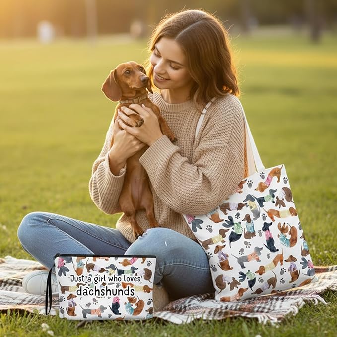 Sieral 2 Pcs Animal Lover Bag Graduation Gift for Women Travel Canvas Tote Portable Zipper Pouch Canvas Reusable Grocery Tote