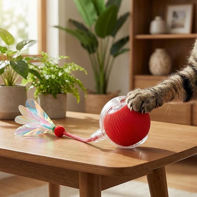 OAOAPLOS® Interactive Cat Toy Rolling Ball, Automatic Self-Moving Rechargeable Cat Ball with LED Light, Smart Indoor Exercise Toy for Bored Cats & Kittens, Durable Silicone & ABS Design