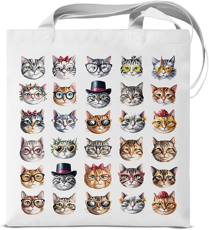 Cute Cat Canvas Tote Bag for Women Funny Cat Bag for Shopping Work Travel Lover Totes Gifts