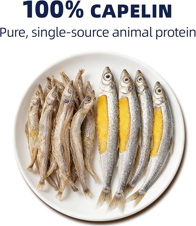 Freeze Dried Capelin Treats for Dogs & Cats, Single Ingredient Pet Fish Snacks, High Protein, Rich in Omega-3 for Skin Coat Health, Grain Free, 4.94 oz