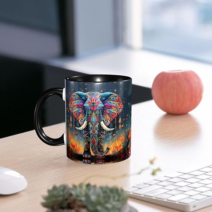 Elephant Coffee Mug Funny Ceramic Tea Cup Novelty Presents for Women Men Home and Office Birthday Microwave Dishwasher Safe 11oz