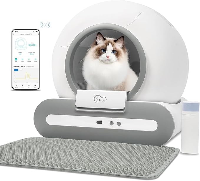 DOEL Cat Litter Box Automatic Cleaning, Automatic Litter Box with Large Capacity, App Control, Safety Protection, Leak Prevention