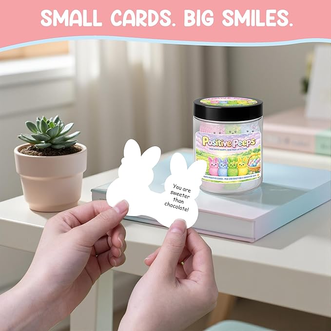 Positive Peeps Jar - 60 Affirmation Cards for Easter Decorations, Easter Gifts For Kids, Women, Teens, Toddlers, Spring Home Decor, Easter Basket Stuffers For Toddler, Kids, Teens