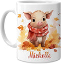 Hyturtle Personalized Fall Pig Maple Leaves Coffee Mug - Birthday Gifts For Pig Lovers - Fall Autumn Decor Gifts For Farmhouse Thanksgiving - Custom Name 11oz White Ceramic Coffee Tea Mug