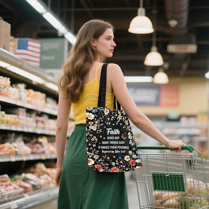 Aesthetic Canvas Tote Bag for Women - with Magnetic Snap Closure & Zipper Inner Pocket Reusable Bag for Shopping