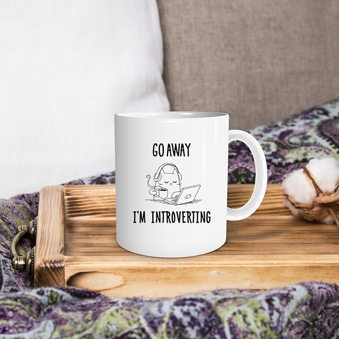 Introverting Cat Mug, Funny 11oz Coffee Mug for Cat Lovers, Birthday Gift