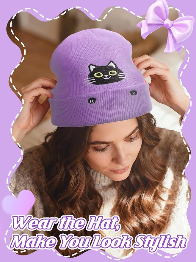 Cat Beanie and Funny Socks for Women - Cute Warm Gifts for Cat Lovers