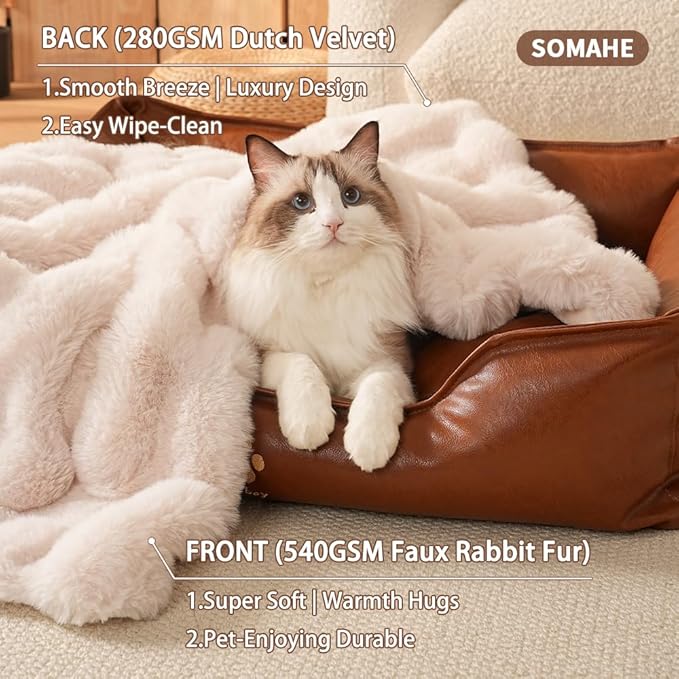 SOMAHE Self-Warming Cat Blanket, Dual-Side Plush Sherpa Throw with Anti-Static, Snuggle Mat for Kittens & Cats, Cozy Bed Topper for Windowsills & Couches, Machine Washable & Dryable, 21x18 Inch White