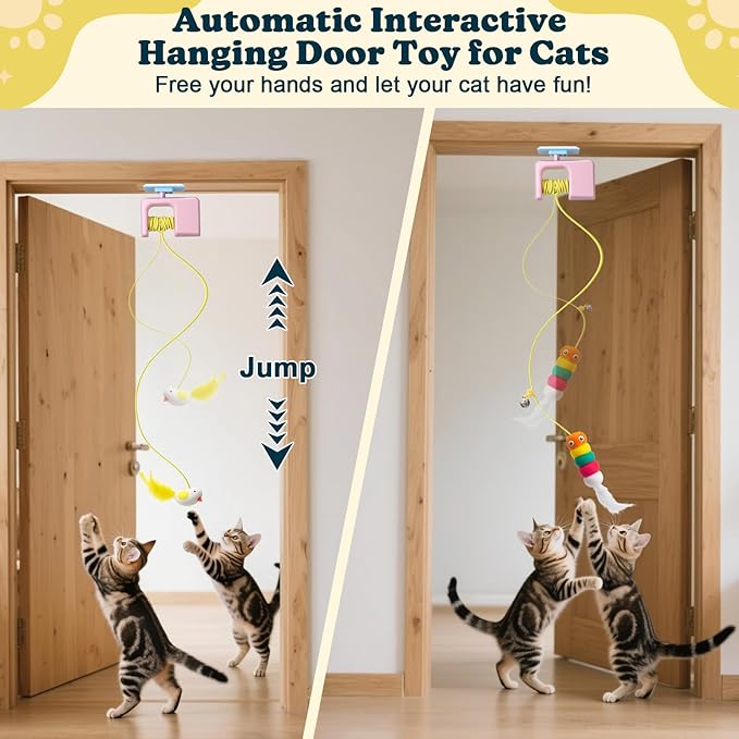 Palksky Interactive Cat Toys for Bored Indoor Cats, Hanging Retractable Flying Bird String Cat Toy, Kitten & Adult Cat Enrichment Feather Toys, Automatic Electric Stimulating Cats Toys for Exercise