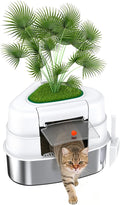 XXL Stainless Steel Corner Cat Litter Box with Lid, Enclosed Hidden Plant Litter Box with Artificial Plant, Easy-Clean Covered Decorative Litter Box for Large Cats, White