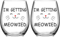 I'm Getting Meowied Funny Wine Glasses - Engagement or Bridal Shower Gift for Cat Lovers, Set of 2 Stemless Wine Glasses, 15 Oz