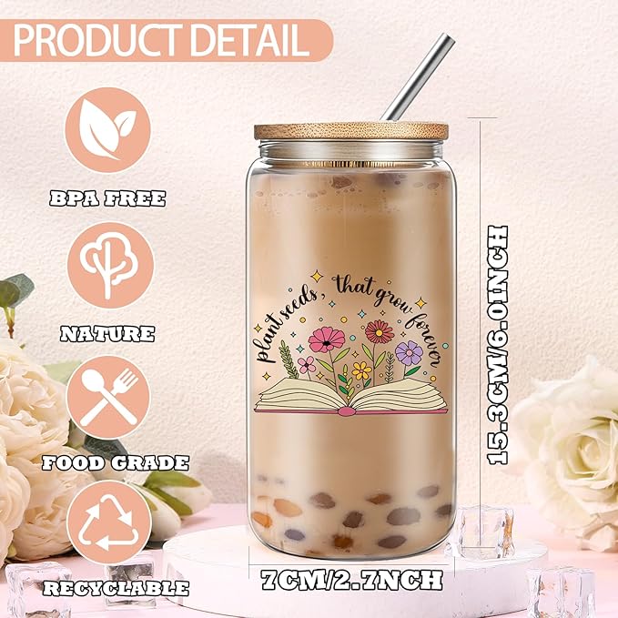 Teacher Birthday Gifts for Women, Teacher Appreciation Gifts, Thank You Christmas Retirement Gifts Set with 16 oz Glass Cup Necklace