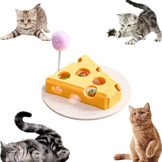 Cat Scratch Pad Toy with Ball Felt Cat for Indoor Cats (Yellow No. 3)