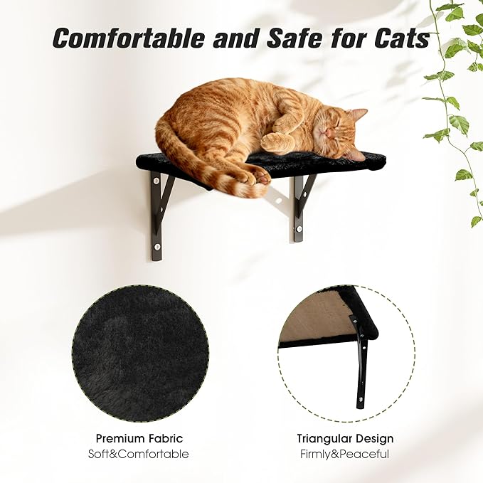 COZIWOW 5-Piece Cat Tree Set with Wall Mounted Cat Shelves, Cat Scratching Post & Cat Wall Furniture, Multi-Functional Indoor Cat Jungle Gym, Essential for Cat Room, Suitable for Large Cats (Black)
