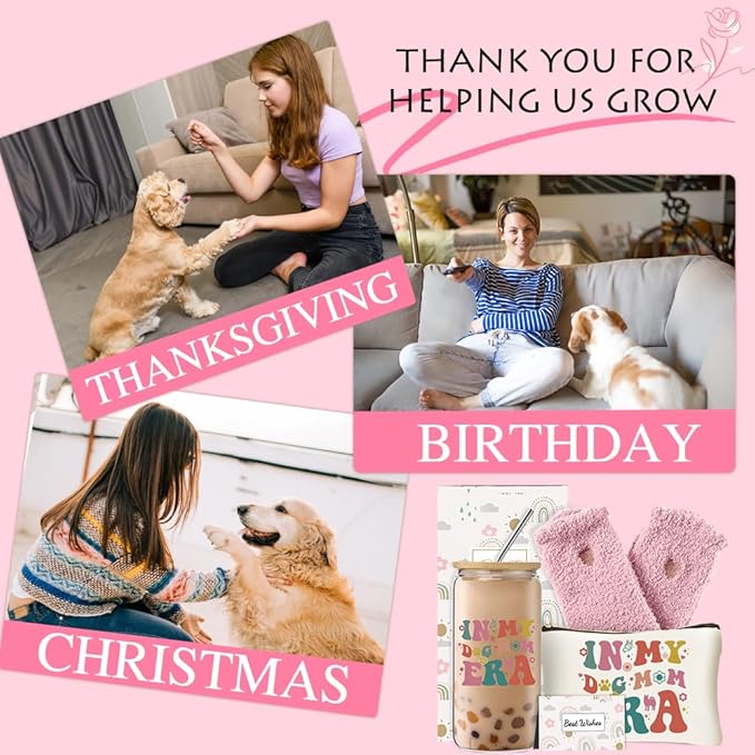 Best Dog Mom Gifts for Women, Dog Themed Gifts Set with Glass Cup, Funny Birthday Christmas Mother’s Day Gift Idea for Dog Lovers Owners