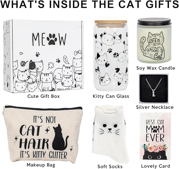Cat Lover Gifts For Women, Best Cats Mom Gift Box For Mother's Day, Birthday, Christmas, Unique Silhouette Cat Themed Stuff For Daughters, Crazy Cats Lady, Friends, Girls