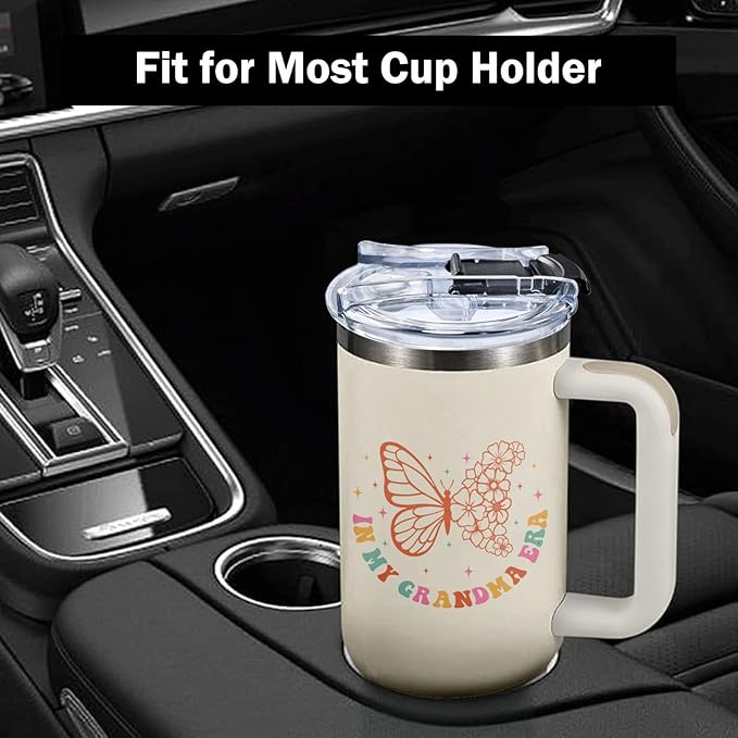 In My Grandma Era Tumbler 40oz - Insulated Stainless Steel Cup with Handle & Straw - Funny Gift for New Grandma, First Time Grandmas, Cool Grammy - Christmas, Birthday Gift for Her