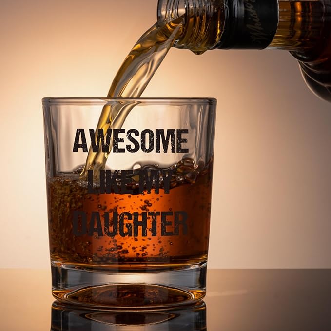 Ithmahco Awesome Like My Daughter Whiskey Glass - Funny Girl Dad Gifts, Funny Whiskey Glass White Elephant Gifts for Dad from Daughter, New Girl Dads Christmas Bourbon Glass Gag Gift