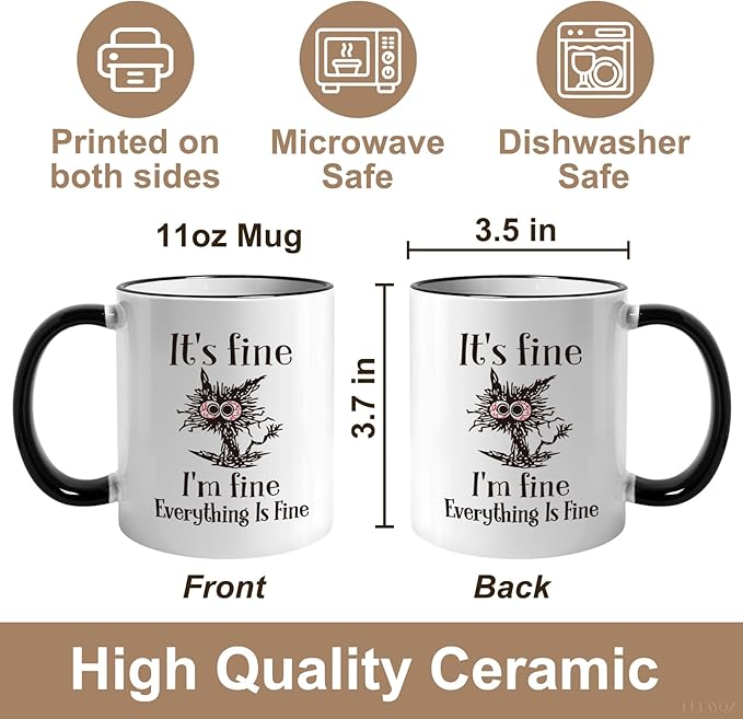 Funny Cat Coffee Mug Gifts for Cat Lover, It's Fine l'm Fine Everything ls Fines coffee Mugs, Novelty Christmas Birthday mugs Gift Ideas for Catlovers, Women, Men, Humor cat Office mug for Coworkers51