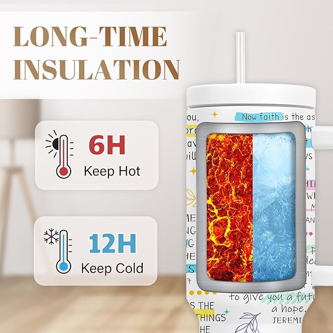 Christian Tumbler With Handle 40 Oz, Inspirational Christmas Tumbler For Women, Christian Gifts For Women Mom Wife Friends Coworkers, Christmas Coffee Insulated Cup