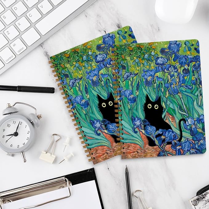 2 Packs Cat Spiral Notebook Aesthetic College Ruled Journaling Notebooks Cat Themed Gifts for Women Mom Teacher Hardcover Notebook Journals for Writing Classroom Office Supplies